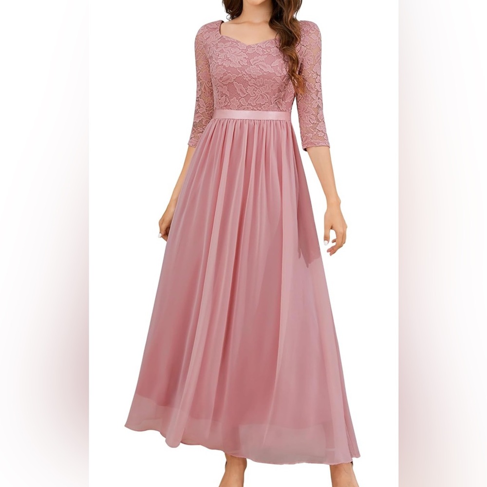 Elegant Pink Lace Evening Gown